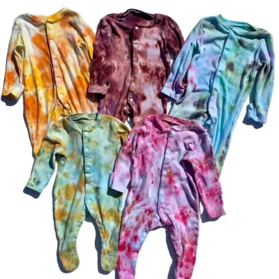 Custom Printed Baby Romper Onesie Clothes Tie Dye Watercolour with 95% Bamboo 5% Spandex Zipper Closure Sleepwear
