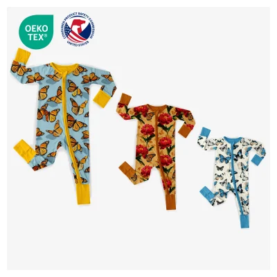 Custom Bamboo Baby Romper Kids Zippy Pajamas Bamboo Onesie Jumpsuit for Toddler Newborn Logo butterfly Pattern Design