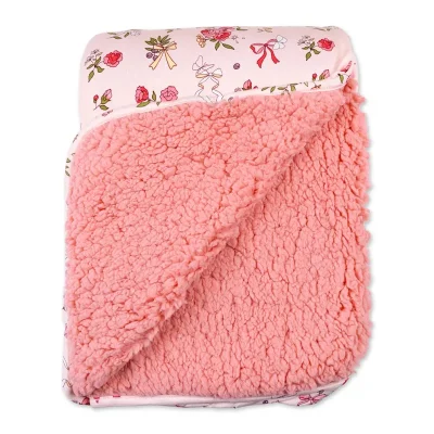 OEKO-TEX Certificated Soft Pink Bamboo Fiber Blanket with Floral Print Cozy Sherpa Fleece Baby Blanket for Newborns and Toddlers