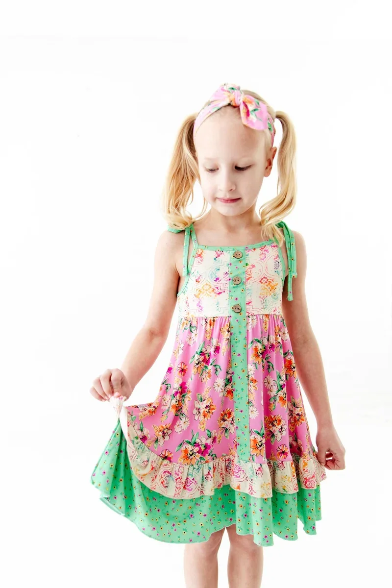 Wholesale bamboo kids' sleepwear set: eco-friendly pajamas with custom short sleeve sleepsuits and spandex pants, ideal for B2B buyers.