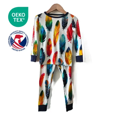 Manufacturer Kids Ribbed Bamboo Pajamas Set for Boys and Girls Baby Casual Super Stretchy Soft Clothes Set Custom Print Logo
