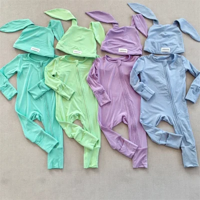 2024 New Fashion Baby Long Sleeve Bamboo Romper With Hat Infant Eco-friendly Bamboo Fabric Onesie Newborn Baby Bamboo Clothes