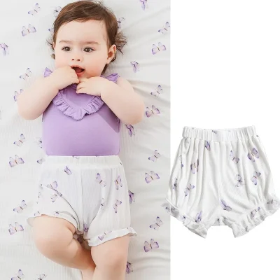 Cute Print Baby Girls Bamboo Shorts Infant Ribbed Bamboo Short Pants Custom Active Digital Print Private Logo Newborn Clothes