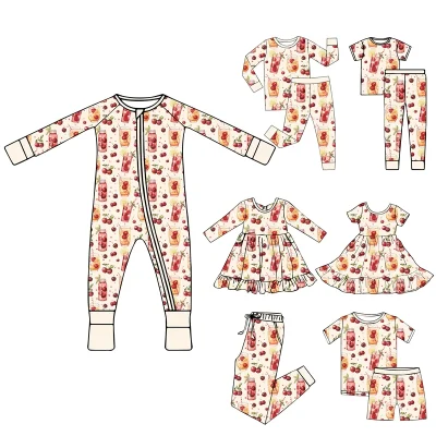 Factory High Quality Kids Bamboo Pajamas Eco-friendly Bamboo Viscose Custom Print Baby Bamboo Romper Clothing Family Matching