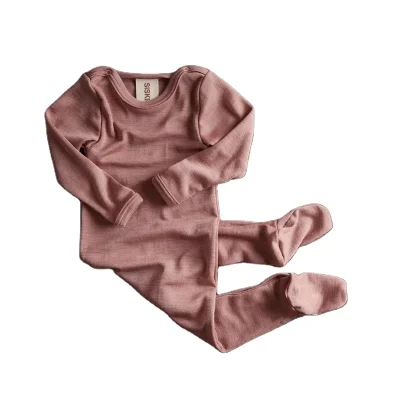 OEKO-TEX Merino Wool Jumpsuit for Baby Girls Custom Winter Fall Warm Pajamas Crescent Zippered Romper with Knitted Clothes