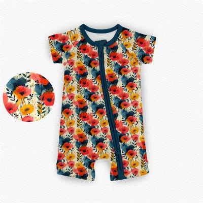Top Grade Quality Baby Soft Bamboo Shorties Infant Breathable Short Sleeve Romper With Cooling for Summer Custom Print OEKO-TEX