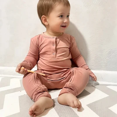 Baby Bamboo Crescent Zippy Romper Infant Stretchy Long Sleeve Onesies With Fold Over Mittens and Foot Ykk Zipper Custom Print