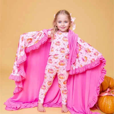 OEKO-TEX Custom Print Size Little Baby Bamboo Ruffle Blanket Kids Double or Triple Layer Modal Organic Cotton Lyocell Clothes