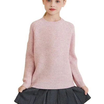 Factory Customized Fall Winter Kids 100% Merino Wool Crew Neck Sweater Baby Warm Soft Long Sleeve Knotted Pullover Sweater