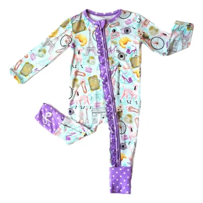 Autumn Bamboo Romper for Newborn Baby Girls Soft Floral Zippered Sleeper Clothes