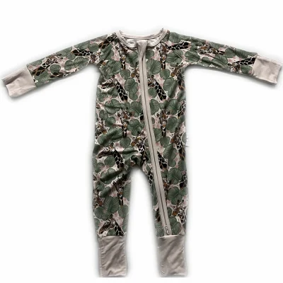 Custom Print Newborn Baby Ribbed Zipper Bamboo Romper Infant Footie Jumpsuit Toddler Baby Pajamas Private Logo