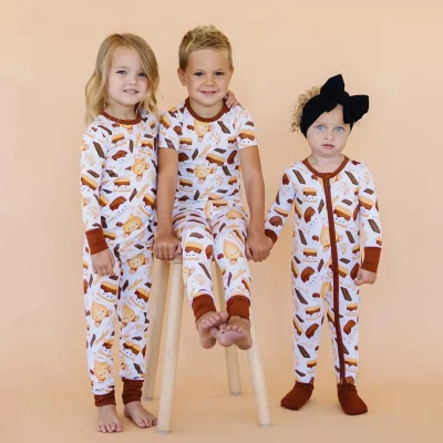 Factory Supplier Custom Bamboo Viscose  Print Bamboo Baby Pajamas Soft Long Sleeve Zipper PJs Sleep Wear for Boys Girls