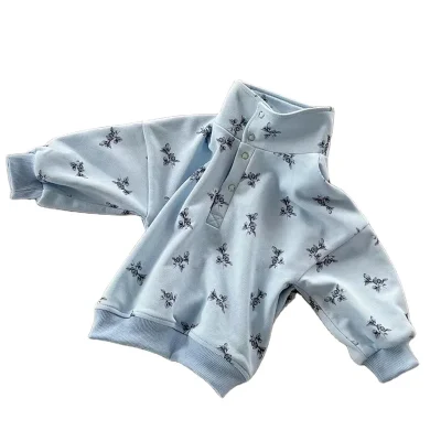 Custom Print Bamboo Terry Long Sleeve Sweatshirt for Kids - Stylish Crew Neck Pullover for Boys Stand Collar Hoodies OEKO-TEX