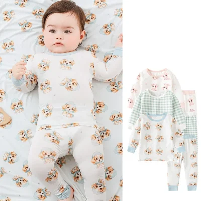 Wholesale Baby Casual Bamboo Pajamas Set Infant Loungewear Two Pieces Clothes Set Long Sleeve Tops Pants Active Digital Print