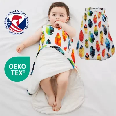 Reactively Printed Bamboo Baby Sleeping Sack for Newborn Toddler 1.0T Plain Bamboo Fabric Zipper Closure Sleep Bag