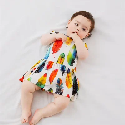 Custom Printed Baby Bamboo Girls Dresses Shorty Zippy Romper 2pcs Casual Onesie Pajamas Set Summer Collections ODM Supply