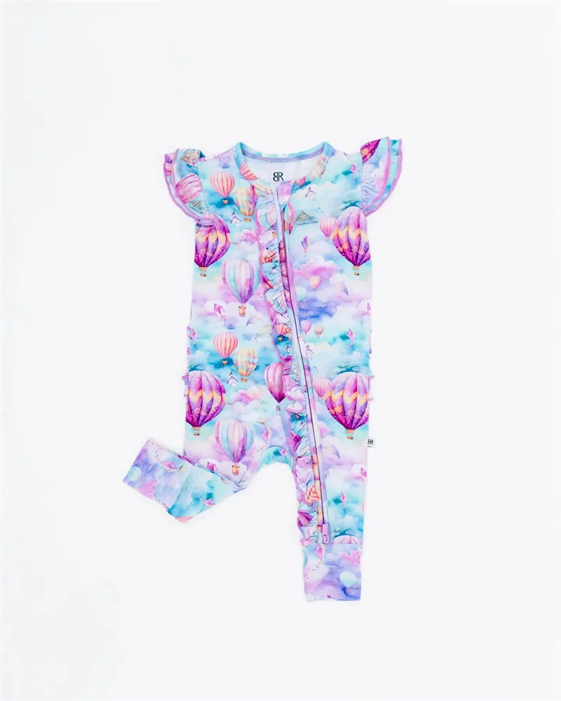 Wholesale RTS bamboo pajamas in mixed designs with random character prints, perfect for B2B buyers seeking stylish zippy and long sets.