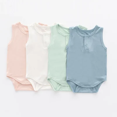 Custom Baby Sleeveless Bodysuit Baby Organic Bamboo Onesie Solid Color for Summer OEKO-TEX CPC Tagless Logo