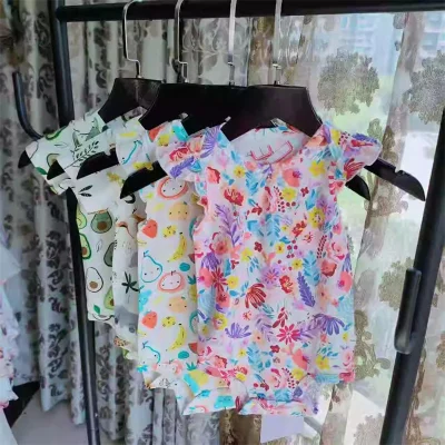 Cute Custom Print Baby Girls Ruffle Sleeve Bamboo Romper Infant Boy's Short Sleeve Summer Onesie OEKO-TEX Bamboo Clothes Logo