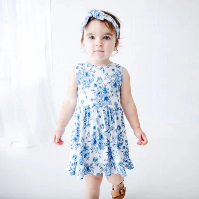 Custom Baby Girls Casual Bamboo Twirl Dress Kids Girls Soft Ribbed Modal Lyocell Fabric Manufacturer Private Print Logo