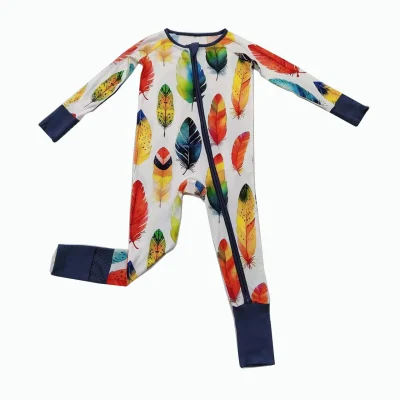 Custom Bamboo Fabric Baby Romper Infant Active Digital Print Zippy Pajamas Sleepwear Private Logo Label Onesie Baby Girls Summer