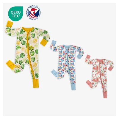 Custom Bamboo Baby Romper Kids Zippy Pajamas Bamboo Onesie Jumpsuit for Toddler Newborn Logo Floral Pattern Design