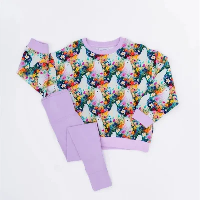 Custom Kids Girls Soft Bamboo Sweatshirt Clothes Set Toddler Girls Tracksuit Top With Leggings High Quality Custom Print Logo