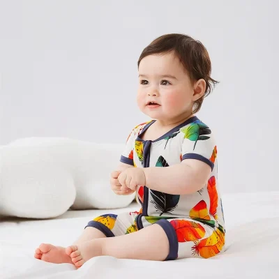 Custom OEKO-TEX Organic Bamboo Shorty Zippy Romper Newborn Baby Short Sleeve Shortie  Jammies Private Logo Baby Top Manufacture