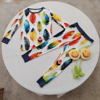 Custom Print Breathable Bamboo/Spandex Loungewear Set Kids Eco-friendly Long Sleeve Pajamas OEKO-TEX Casual 1-8 Years