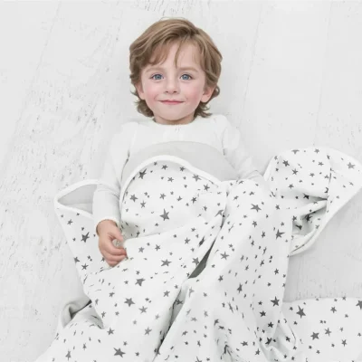 Warm Kids Organic Cotton&100% Merino Wool Blankets Toddler Baby 18.5μm GSM240 Merino Inside Layer Custom Print Outside Blanket