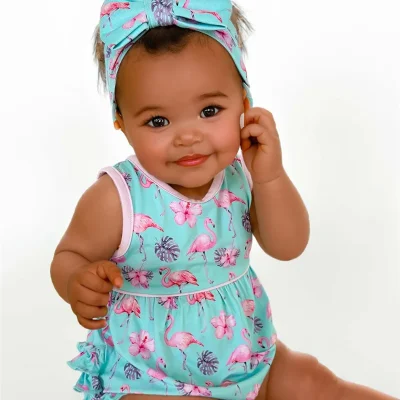 Cute Style Summer Baby Girls Bamboo Bubble Rompers Infant Soft Sleeveless Onesies Baby Day Wear Ruffle Bodysuit for 0-2 Years