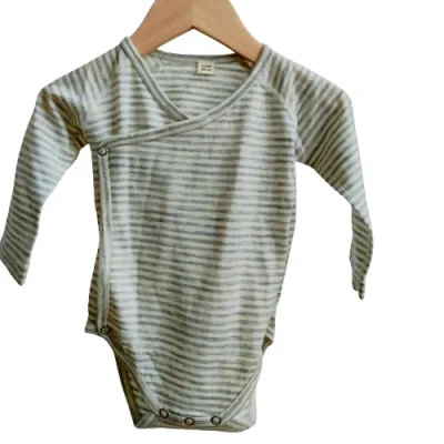 Striped 100% OEKO-TEX Merino Wool 16 Micron Knitted Baby Romper Long Sleeve Jumper With Foot Basis Knit Custom Pajamas Onesie
