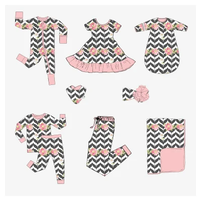 Custom Oeko-tex Organic Kids Bamboo Clothes Children Kids Zippy Pajamas Reactive Digital Print Manufacturer Mini Ribbed Fabric