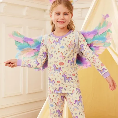Factory OEM/ODM Custom Pattern Bamboo Girl Sleepwear Bamboo Pajamas Set Kids Night Clothes for Sleep for Girls Two Pieces Set