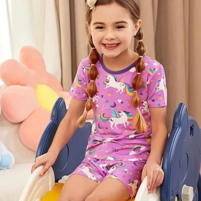 Factory OEM/ODM Custom Pattern Bamboo Girl Sleepwear Bamboo Pajamas Set Kids Night Clothes for Sleep for Girls Two Pieces Set