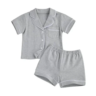 Luxury Kids Bamboo Pajamas Set Soft Breathable Summer Contrast Piping Sleepers Oeko Tex Fabric Sibling Matching Bamboo Clothing