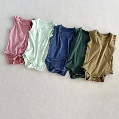 Newborn Baby Sleeveless Soft Bamboo Romper Infant Casual Eco-friendly Bamboo Fabric Clothes Baby Onesie Solid Color