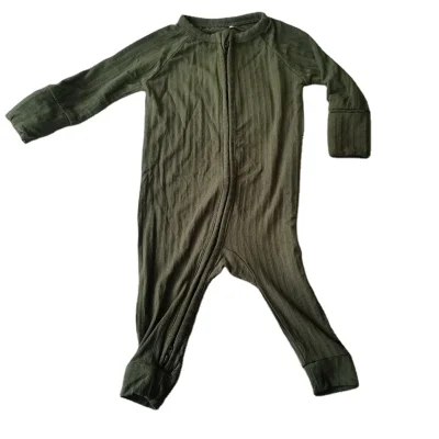 OEM Custom Ribbed 95% Bamboo 5% Spandex Knitted Fabric Double Zipper Printed Baby Romper Onesie Pajamas