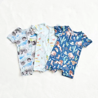 Custom High Quality Bamboo Fiber Fabric Romper for Baby Boys with Zipper and Rainbow Printing ODM Supply