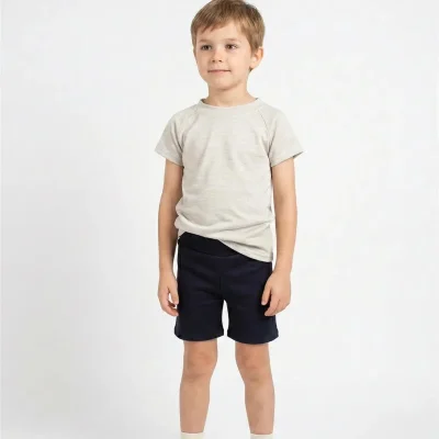 Kids 100% Merino Wool Base Layer Set,Undershirt Top&Shorts Outfit Moisture-Wicking Short Sleeve for Girls and Boys