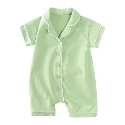 Top Grade Quality Baby Bamboo Short Sleeve Turn Down Collar Romper Infant Overalls Buttons Piping Jumpsuit Daily Bamboo Clothes