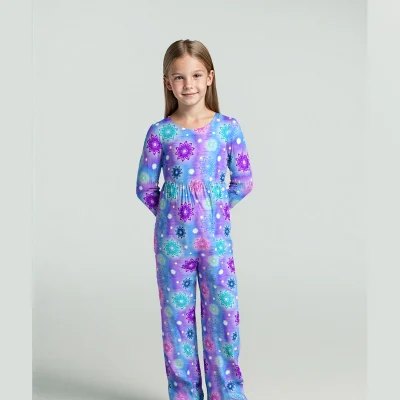 Customized Kids Girls Casual Bamboo Leggy Romper Daywear Toddler Girls Long Sleeve Long Pants Bodysuit Custom Print Fabric