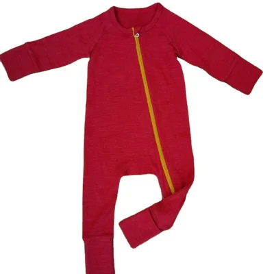 100% Merino Wool Winter Fall Knitted Baby Jumpsuit Romper Onesie Custom 17.5 Microns GSM180 Fold Cuff Mitties Zipper Closure