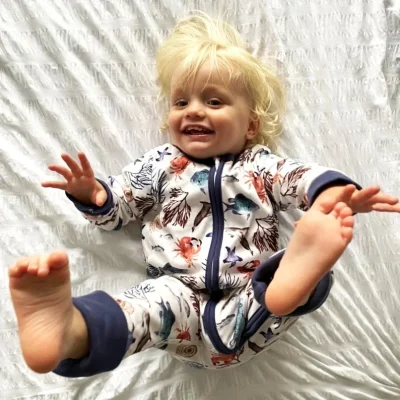 Custom OEM 95% Bamboo 5% Spandex Zipper Long Cuff Zip Jumpsuit  Printed Baby Zippy Romper Onesie Pajamas Zippy Footie