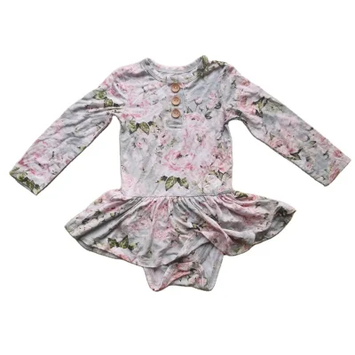 Customized  Reactive Digital Printing 95% Bamboo 5% Spandex Bodysuit Infant Toddler Baby Girl Twirl Dress Romper Private Label