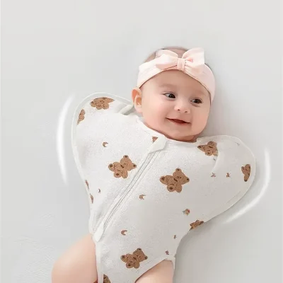Custom Bamboo Jersey Anti Startle Sleep Sack for Newborn Arms-Up Swaddle Sleeping Bags All-Season Use Reactive Digital Printing