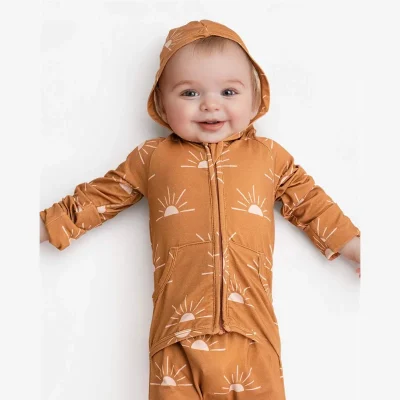 Baby Bamboo Casual Romper Infant Front Opening Zip up Hoodie Onesie Long Sleeve Jammies OEKO-TEX Custom Print