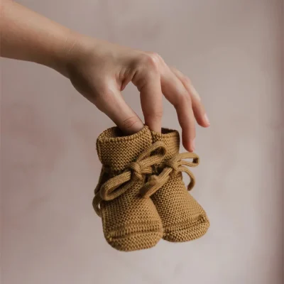 Premium Merino Wool Baby Booties Unique Heel Design Soft Seamless Knit Adjustable Laces All-Season Warmth for Newborns & Infants