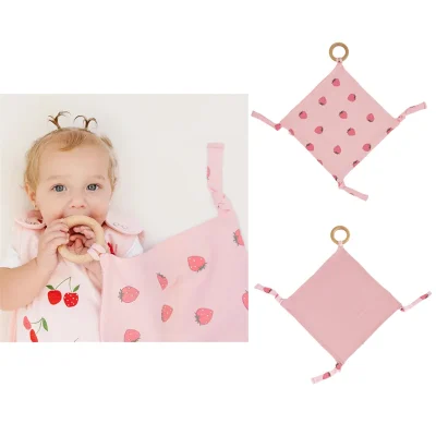 Organic Cotton Merino Wool Baby Lovey with Detachable Teether OEKO-TEX GOTS Organic Neutral Security Blanket for Newborns