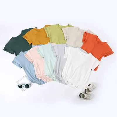 RTS Newborn Baby Bamboo Viscose Spandex Romper Infant   Soft Fabric Short Sleeve Jumpsuit Baby Summer Bubble Color Clothes